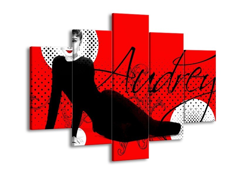 Canvas schilderij Audrey | Zwart, Wit, Rood | 150x105cm 5Luik