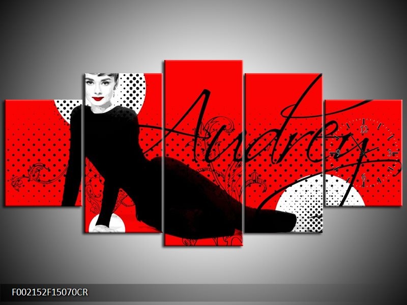 Klok schilderij Audrey | Zwart, Wit, Rood | 150x70cm 5Luik