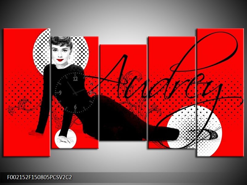 Klok schilderij Audrey | Zwart, Wit, Rood | 150x80cm 5Luik