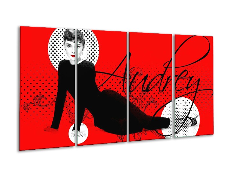 Canvas schilderij Audrey | Zwart, Wit, Rood | 160x80cm 4Luik