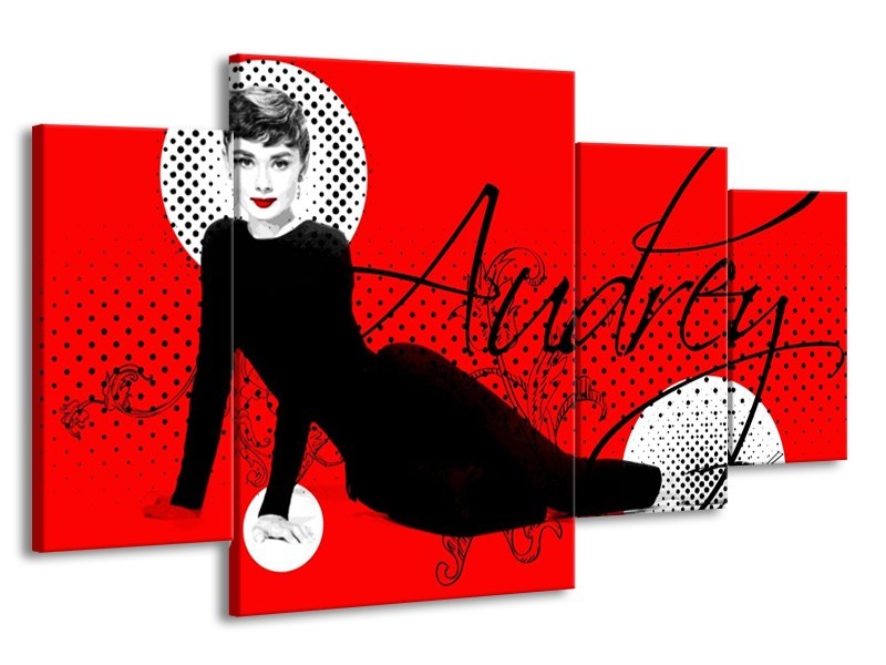 Canvas schilderij Audrey | Zwart, Wit, Rood | 160x90cm 4Luik