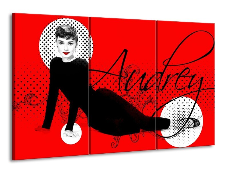 Canvas schilderij Audrey | Zwart, Wit, Rood | 165x100cm 3Luik
