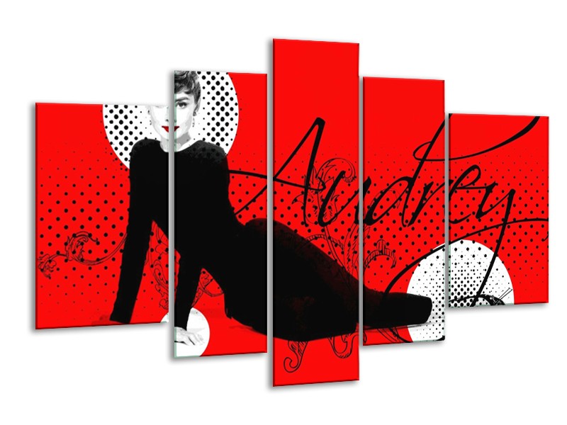 Canvas schilderij Audrey | Zwart, Wit, Rood | 170x100cm 5Luik