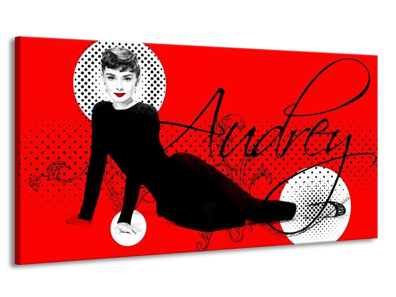 Canvas schilderij Audrey | Zwart, Wit, Rood | 170x90cm 1Luik