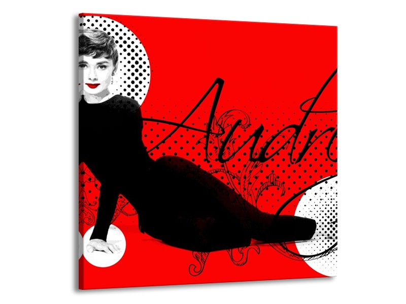 Canvas schilderij Audrey | Zwart, Wit, Rood | 70x70cm 1Luik
