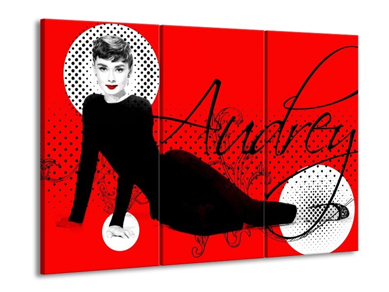 Canvas schilderij Audrey | Zwart, Wit, Rood | 90x60cm 3Luik