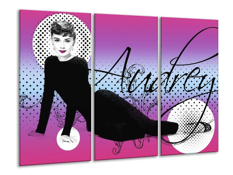 Canvas schilderij Audrey | Zwart, Wit, Paars | 120x80cm 3Luik