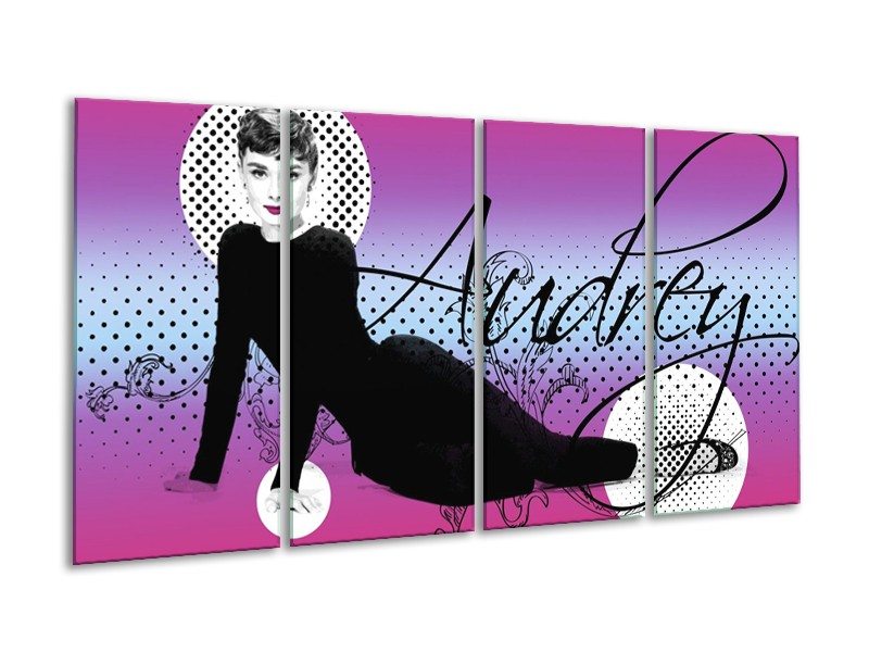 Canvas schilderij Audrey | Zwart, Wit, Paars | 160x80cm 4Luik