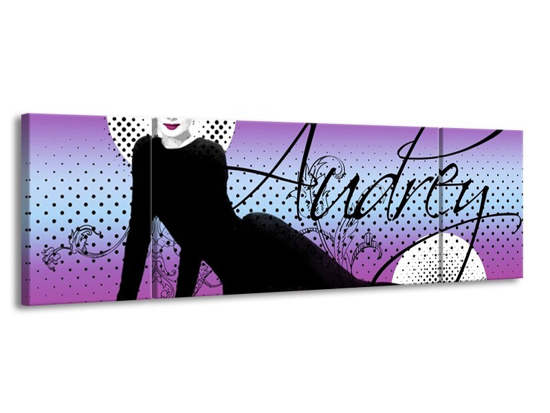 Canvas schilderij Audrey | Zwart, Wit, Paars | 170x50cm 3Luik