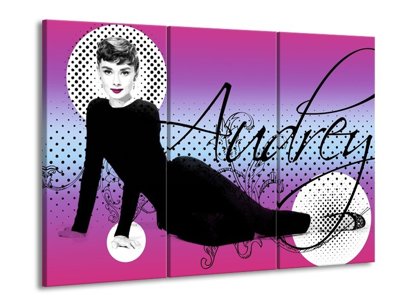 Canvas schilderij Audrey | Zwart, Wit, Paars | 90x60cm 3Luik