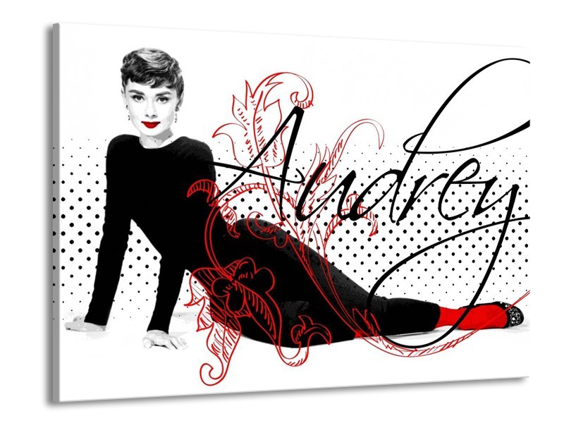 Canvas schilderij Audrey | Zwart, Wit, Rood | 100x70cm 1Luik