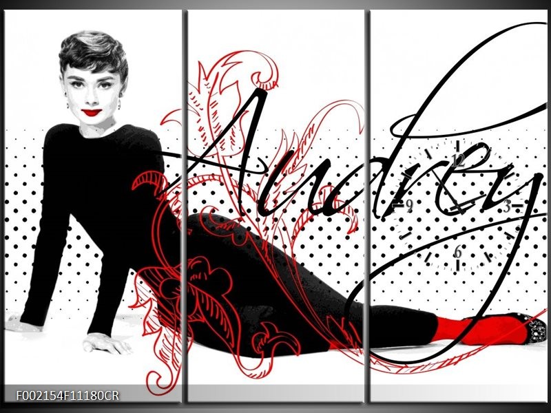 Klok schilderij Audrey | Zwart, Wit, Rood | 111x80cm 3Luik