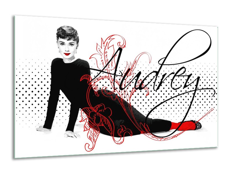 Canvas schilderij Audrey | Zwart, Wit, Rood | 120x70cm 1Luik