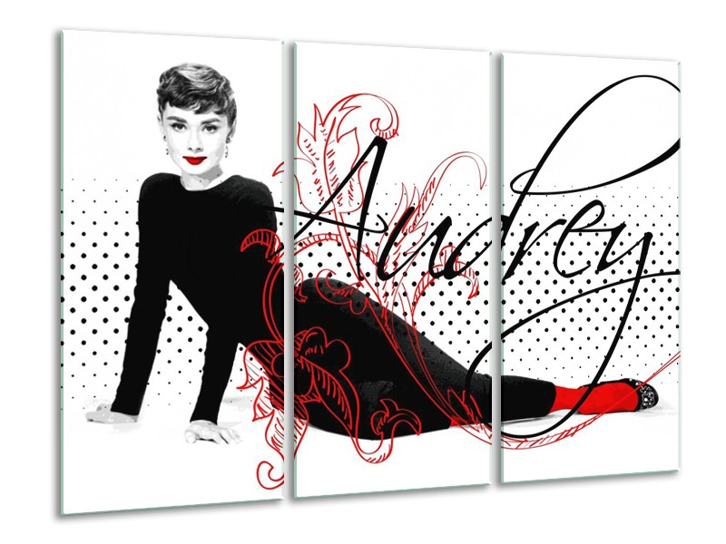 Canvas schilderij Audrey | Zwart, Wit, Rood | 120x80cm 3Luik