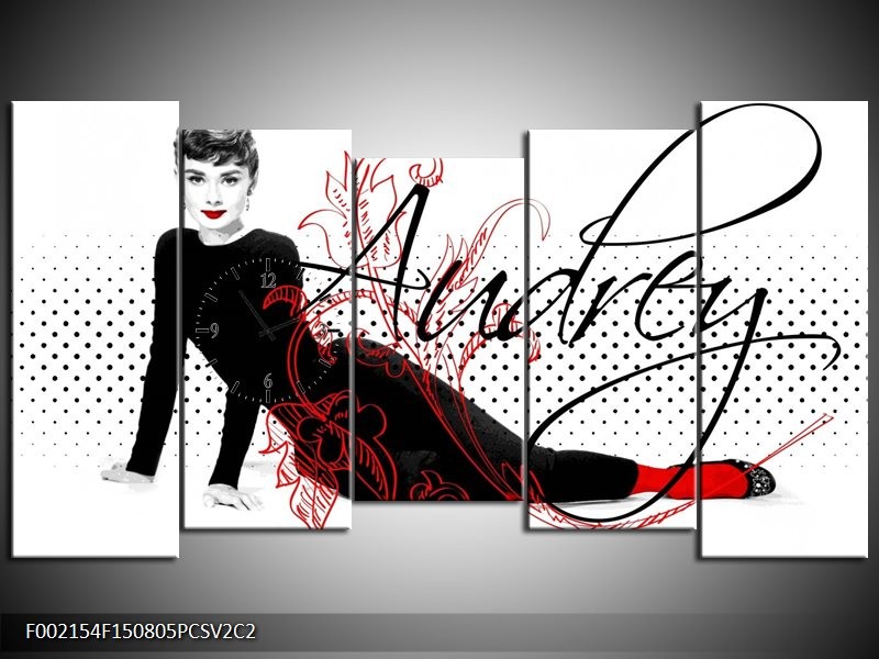 Klok schilderij Audrey | Zwart, Wit, Rood | 150x80cm 5Luik