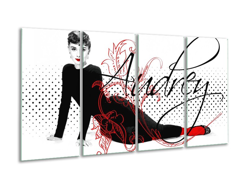 Glas schilderij Audrey | Zwart, Wit, Rood | 160x80cm 4Luik