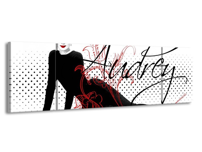 Canvas schilderij Audrey | Zwart, Wit, Rood | 170x50cm 3Luik