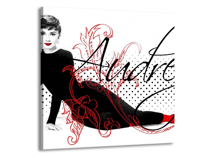 Canvas schilderij Audrey | Zwart, Wit, Rood | 70x70cm 1Luik