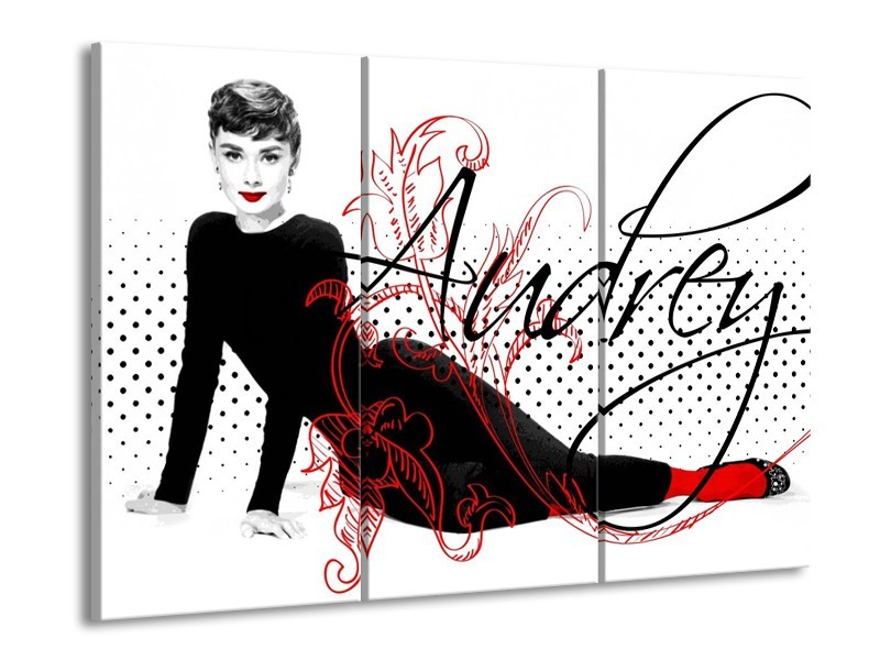 Canvas schilderij Audrey | Zwart, Wit, Rood | 90x60cm 3Luik
