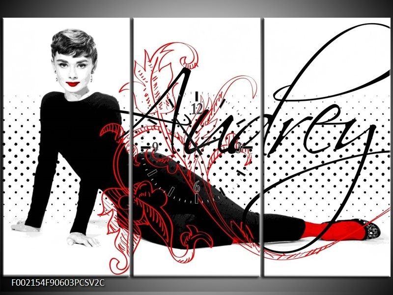 Klok schilderij Audrey | Zwart, Wit, Rood | 90x60cm 3Luik
