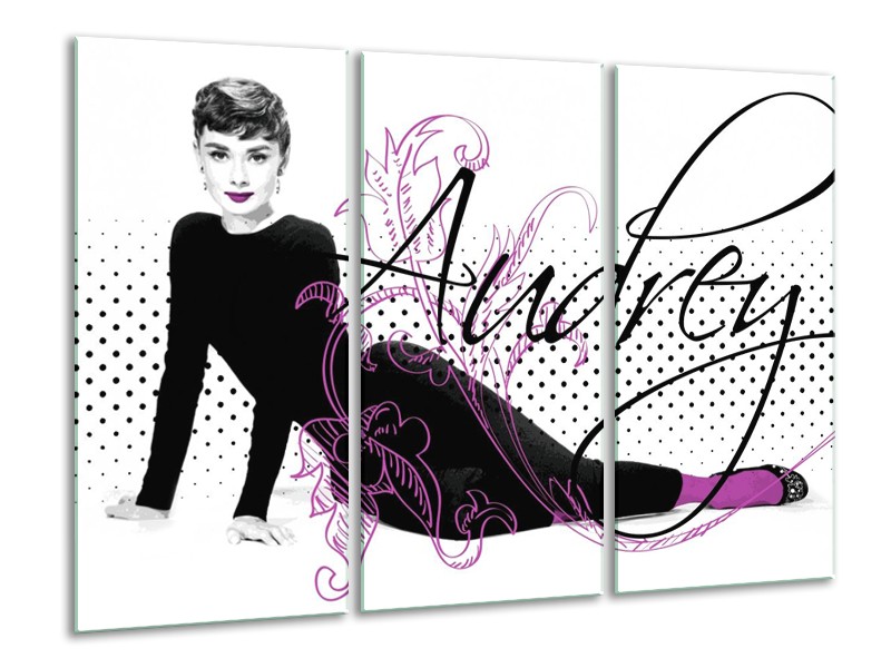 Canvas schilderij Audrey | Zwart, Wit, Paars | 120x80cm 3Luik