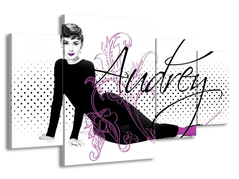 Canvas schilderij Audrey | Zwart, Wit, Paars | 160x90cm 4Luik