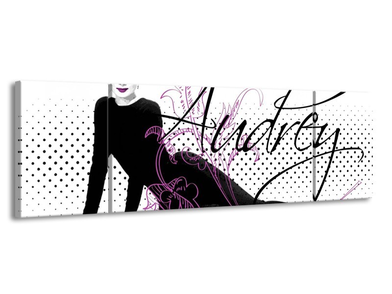 Glas schilderij Audrey | Zwart, Wit, Paars | 170x50cm 3Luik