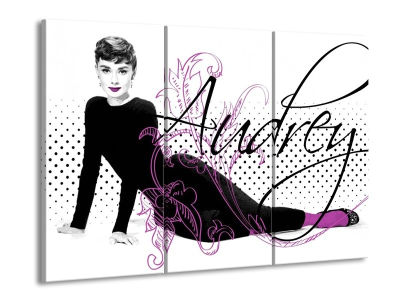 Canvas schilderij Audrey | Zwart, Wit, Paars | 90x60cm 3Luik