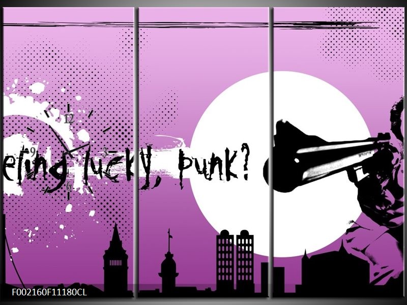 Klok schilderij Abstract | Zwart, Wit, Paars | 111x80cm 3Luik