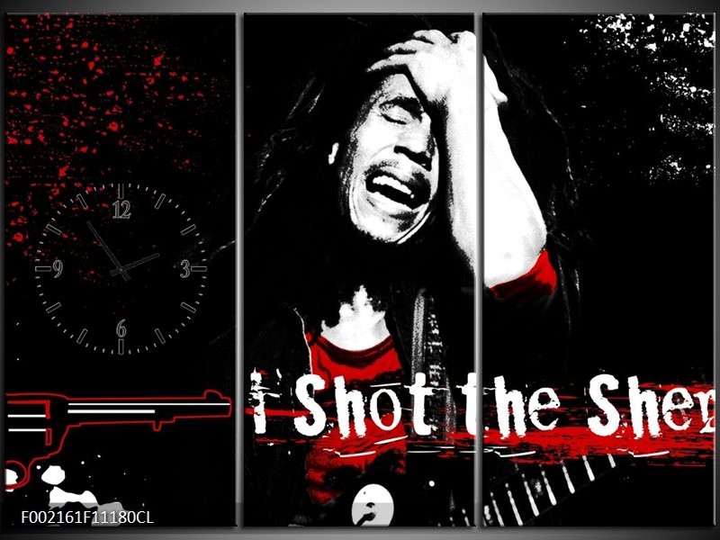 Klok schilderij Muziek | Zwart, Wit, Rood | 111x80cm 3Luik