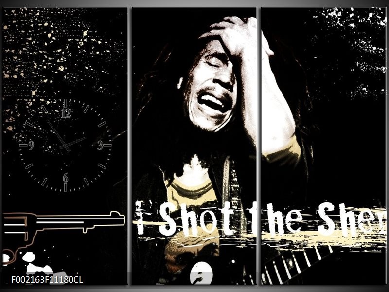 Klok schilderij Muziek | Zwart, Wit, Geel | 111x80cm 3Luik