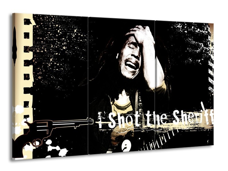 Canvas schilderij Muziek | Zwart, Wit, Geel | 165x100cm 3Luik