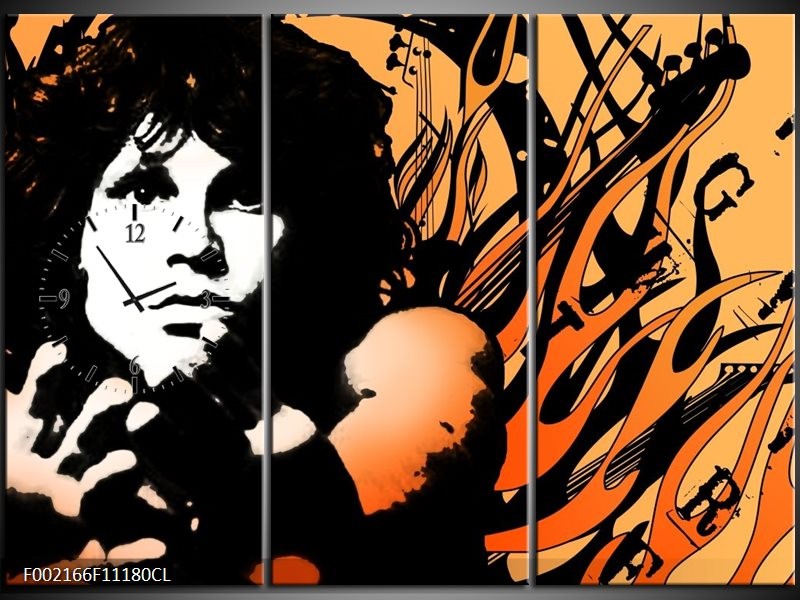 Klok schilderij Muziek | Zwart, Wit, Oranje | 111x80cm 3Luik