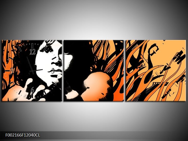 Klok schilderij Muziek | Zwart, Wit, Oranje | 120x40cm 3Luik