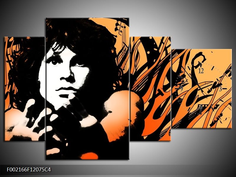 Klok schilderij Muziek | Zwart, Wit, Oranje | 120x75cm 4Luik