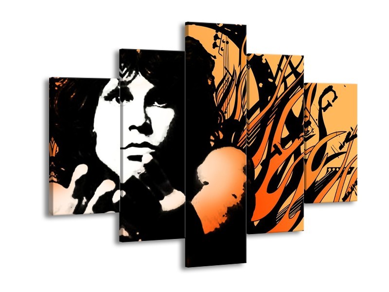 Canvas schilderij Muziek | Zwart, Wit, Oranje | 150x105cm 5Luik
