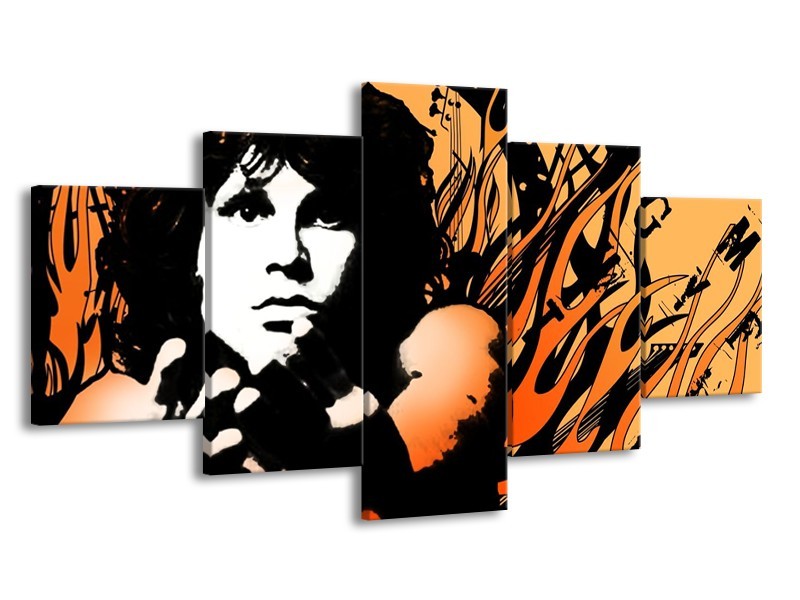 Canvas schilderij Muziek | Zwart, Wit, Oranje | 150x80cm 5Luik