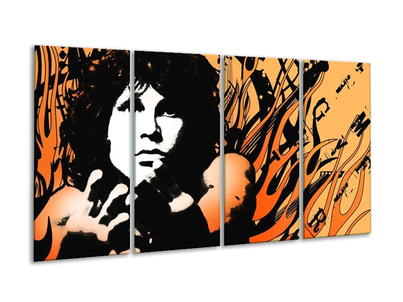 Canvas schilderij Muziek | Zwart, Wit, Oranje | 160x80cm 4Luik
