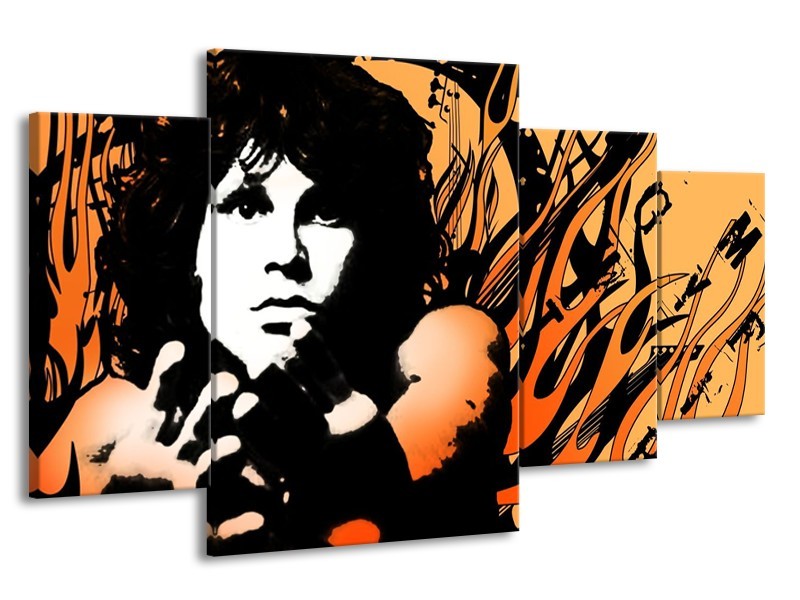 Glas schilderij Muziek | Zwart, Wit, Oranje | 160x90cm 4Luik