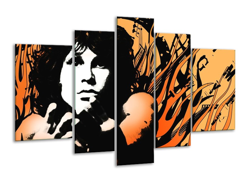 Canvas schilderij Muziek | Zwart, Wit, Oranje | 170x100cm 5Luik
