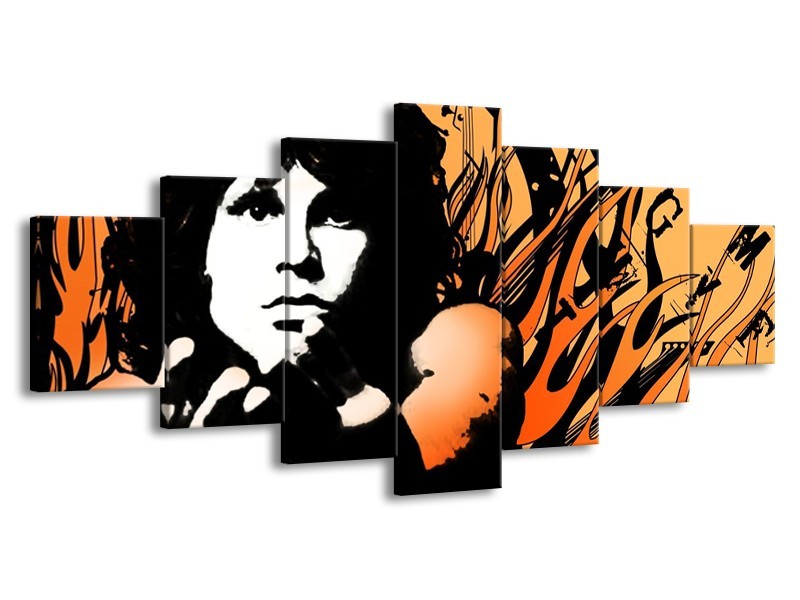 Canvas schilderij Muziek | Zwart, Wit, Oranje | 210x100cm 7Luik