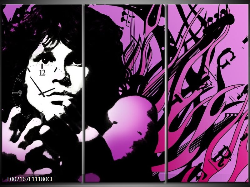 Klok schilderij Muziek | Zwart, Wit, Paars | 111x80cm 3Luik