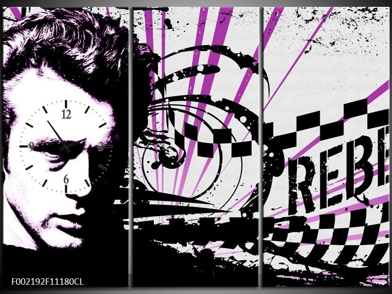 Klok schilderij Popart | Zwart, Wit, Paars | 111x80cm 3Luik