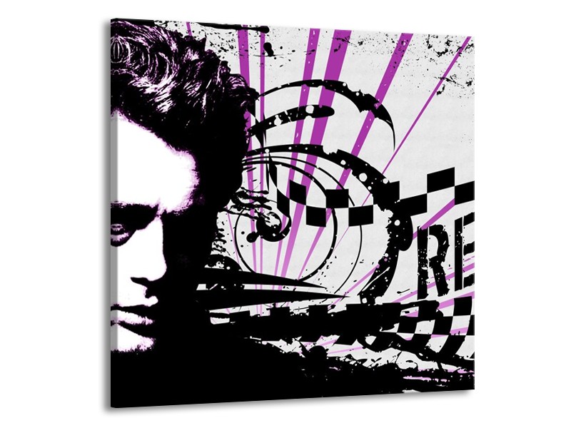 Canvas schilderij Popart | Zwart, Wit, Paars | 70x70cm 1Luik