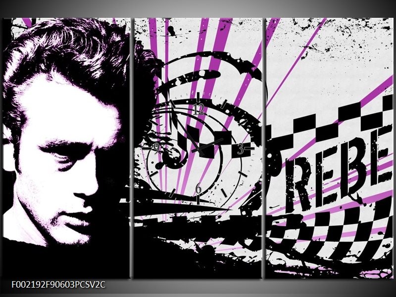 Klok schilderij Popart | Zwart, Wit, Paars | 90x60cm 3Luik