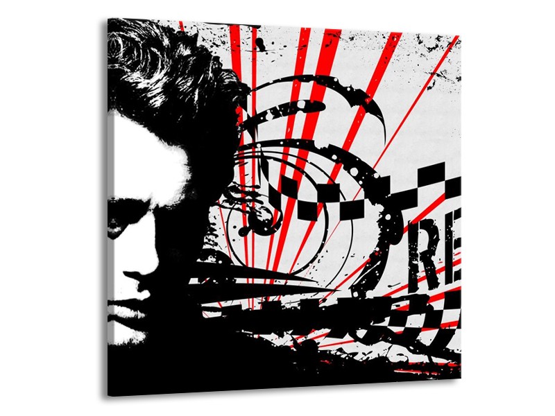 Canvas schilderij Popart | Zwart, Wit, Rood | 50x50cm 1Luik