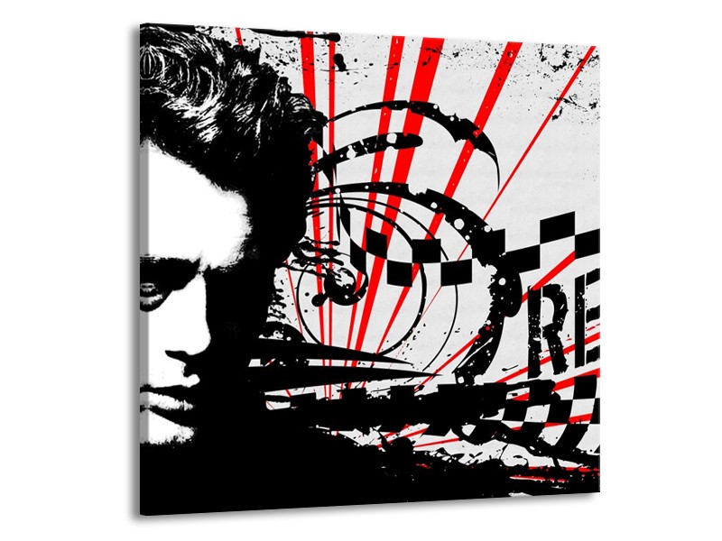 Canvas schilderij Popart | Zwart, Wit, Rood | 70x70cm 1Luik