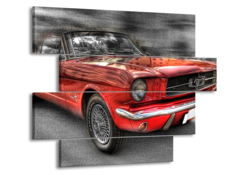 Glas schilderij Mustang | Zwart, Grijs, Rood | 115x85cm 4Luik
