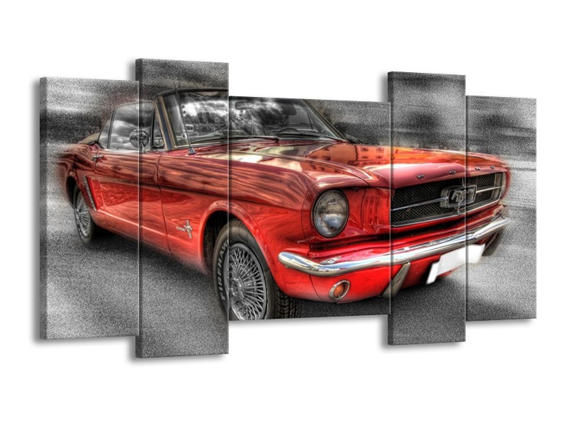 Glas schilderij Mustang | Zwart, Grijs, Rood | 120x65cm 5Luik