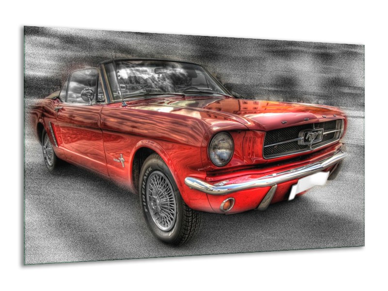 Glas schilderij Mustang | Zwart, Grijs, Rood | 120x70cm 1Luik